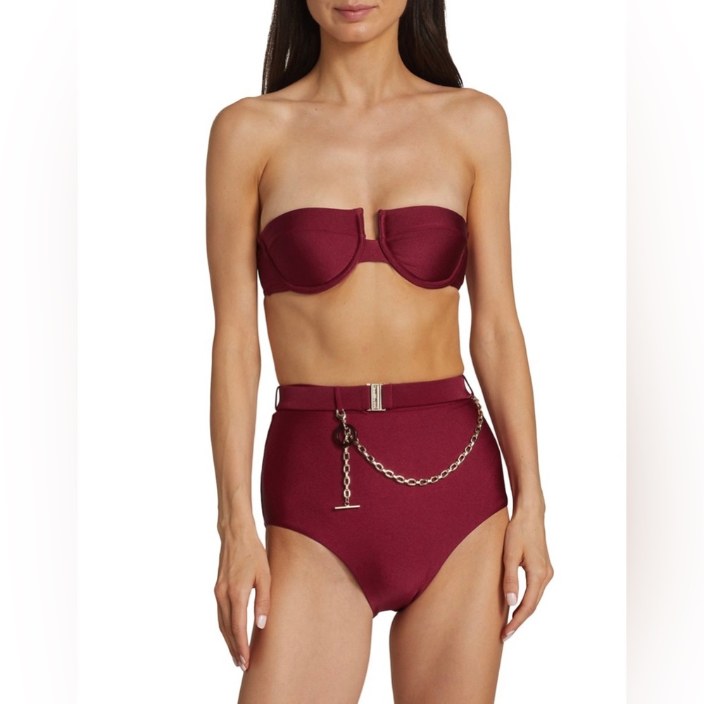 Zimmermann Ruby Red Balconnette + Chain Link High Rise Bikini Bottom Set - Picture 2 of 15